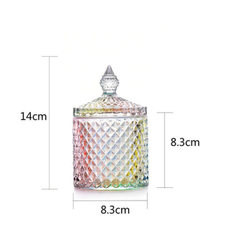 Bocal de stockage en verre cristal de couleur européenne de 600ML, bocal à sucre en diamant, pour coton-tige, tampons de coton, bocaux de stockage ménagers: Colorful S