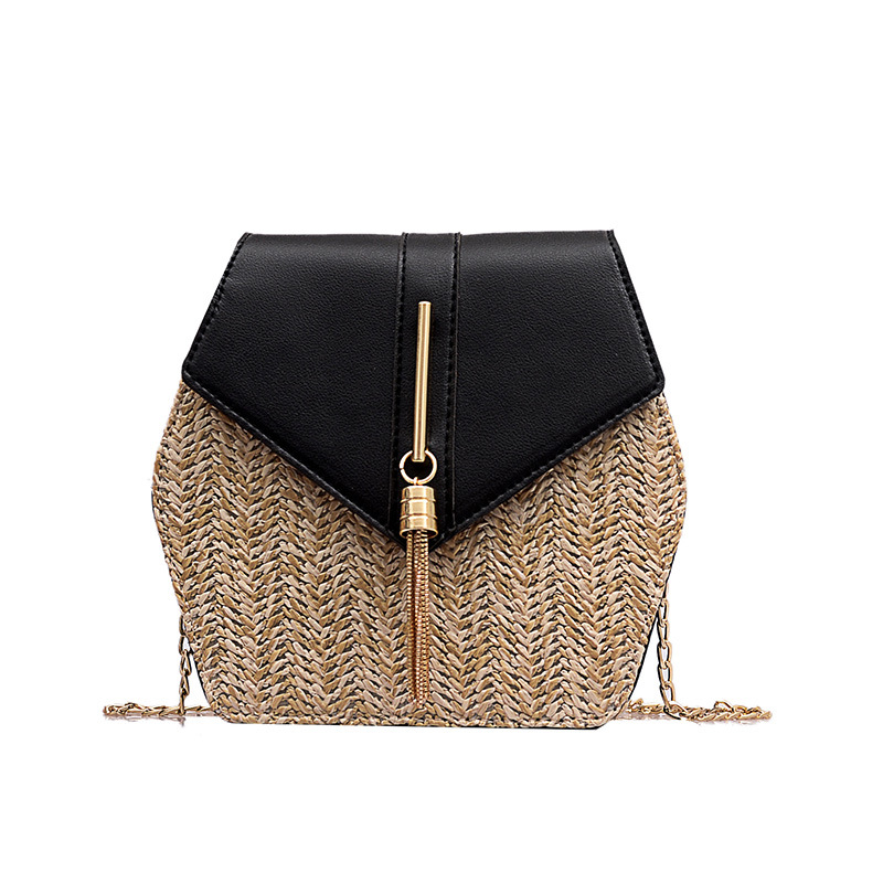 petit sac nouvelle plage paille sac chaîne sac de messager gland femmes en cuir bandoulière sac à bandoulière sac à main sacs à main: black