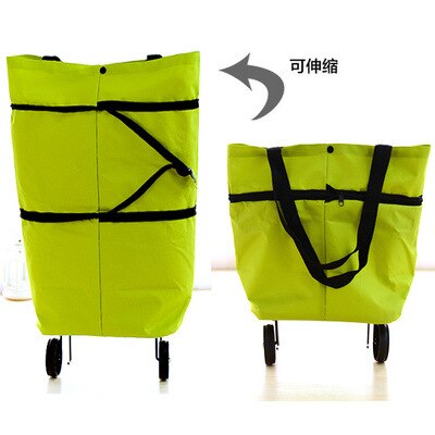 Foldet hjul indkøbsposer hjembagage trolley taske multifunktionel indkøbskurv bærbar folable tote taske købmand: Grøn