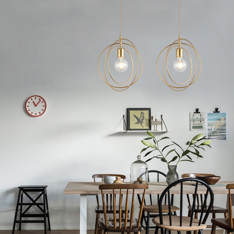 Led jern hengelamper gylne  e27 hengende lampe soverom stue dekorasjon pendel lamper innendørs belysning kjøkkenarmaturer