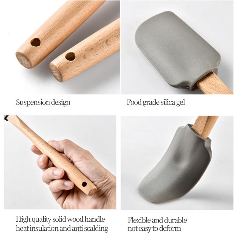3Stck Wärme Beständig Integrieren Silikon Löffel Schaber mit Holz Griff Kochen Spachtel Eis Kuchen für Küche Werkzeug Utensil