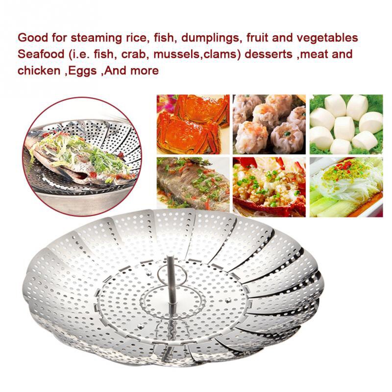 1PC Folding Steamer Basket Stainless Steel Extendable Vegetable Food Mesh Steamer Rack Home Kitchen Cooking Baking Cookware Tool