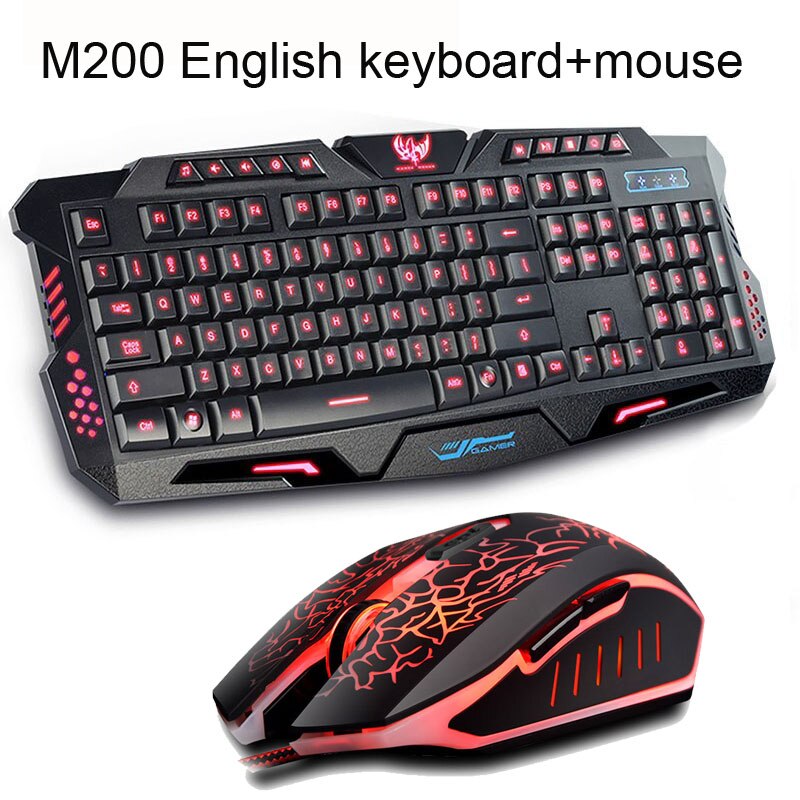 hinterleuchtet Russisch/Englisch Spielen Tastatur + Riss Spielen Maus 6 Tasten Atmen Licht Bunte Mäbenutzen: Englisch hinterleuchtet