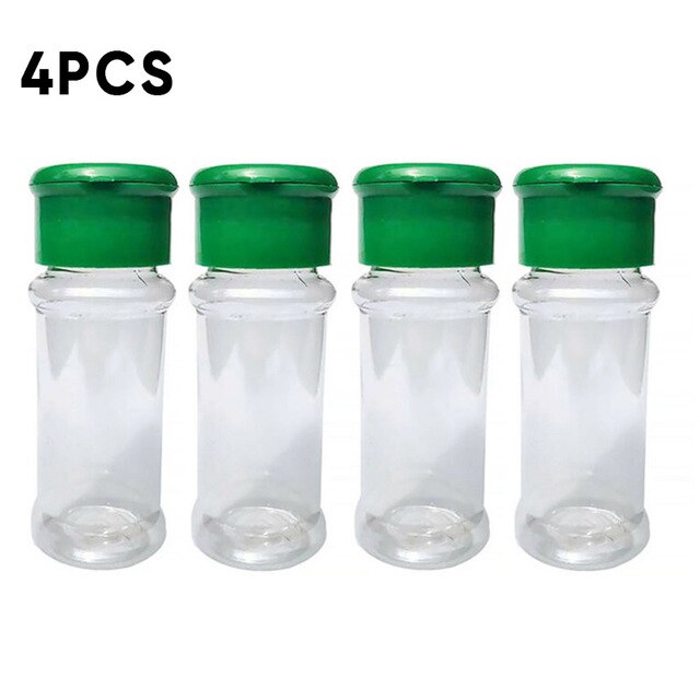 4 Stks/set Plastic Spice Zout Peper Herb Fles Jar 100Ml Opslag Helder Keuken J: Green