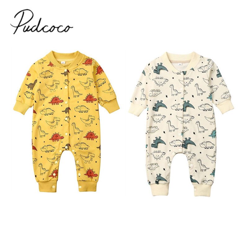 Baby lente herfst kleding peuter baby jongen meisje warme kleding lange mouw dinosaurus romper jumpsuit dieren print outfit