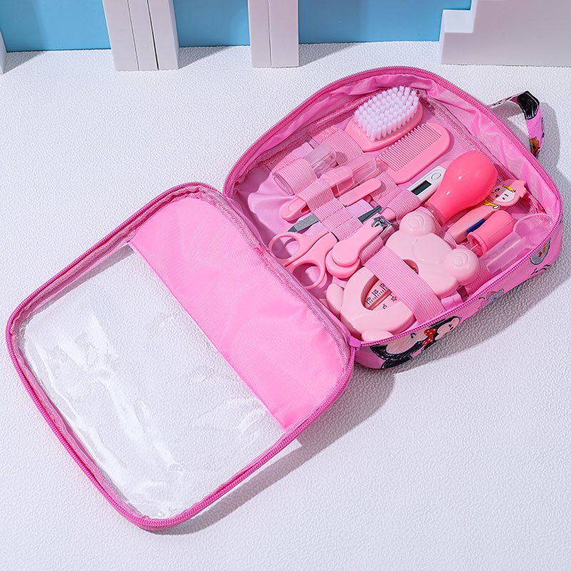 Multifunction Newborn Baby Kid Healthcare Kit Nail Hair Thermometer Grooming Brush Portable Hygiene Set Baby Newborn Essentials: 13PC SET-Pink