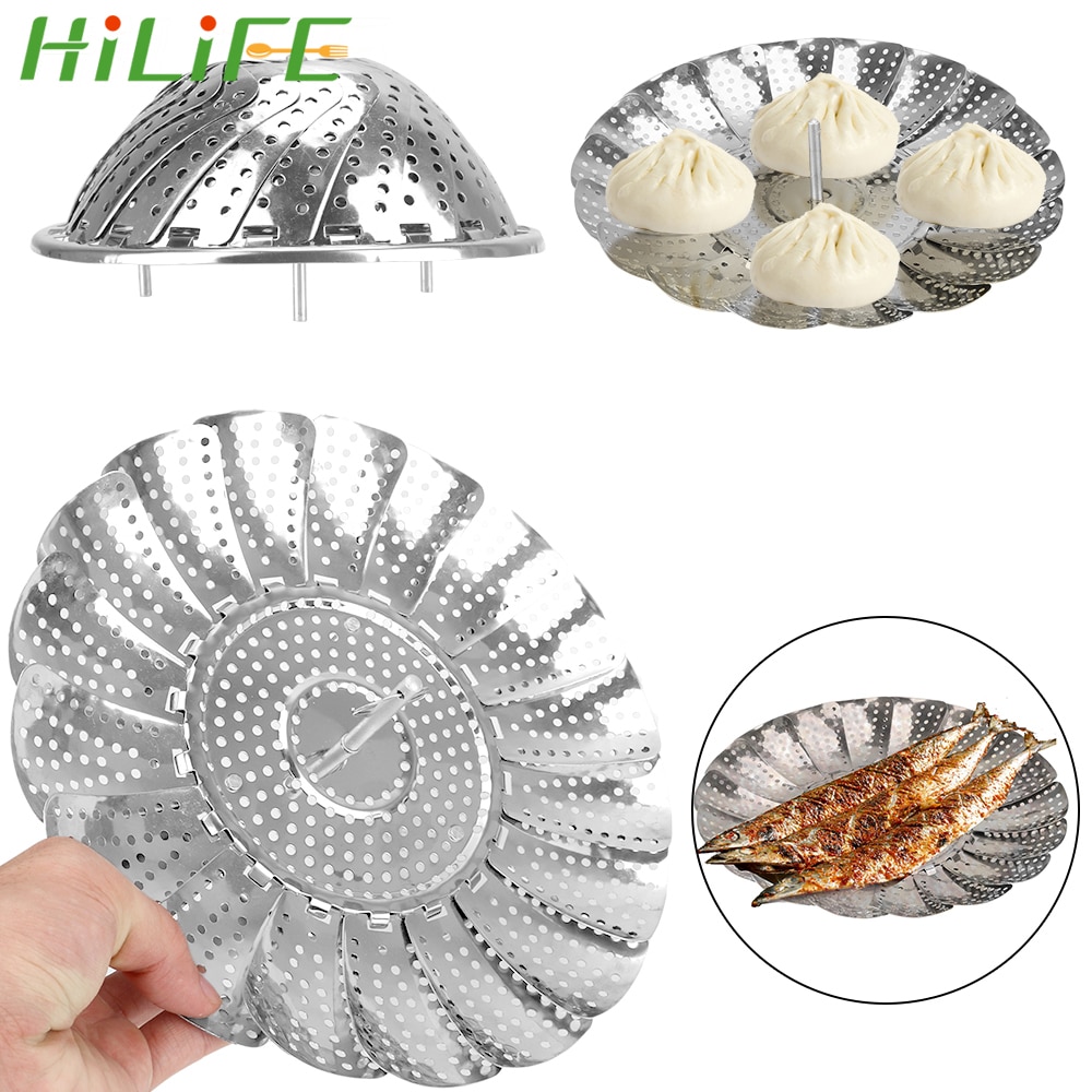Hilife vegetabilsk frugt madkurv folde mesh damper rack fad mad damp damper komfur køkkenredskaber rustfrit stål