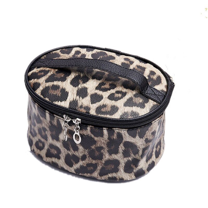 PURDORED 1 Pc lampart kosmetyczka PU skóra kobiety duża pojemność makijaż torba w kształcie beczki torba podróżna z organizatorem kosmetyczka: wzór 4
