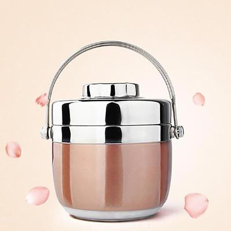 ONEUP Portable Stainless Steel Insulated Lunch Box 2 Layer Bento Box Style Grid Insulated Bucket Soup Container