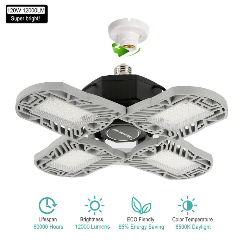 120W 192 LED Garage Shop Work Light 12000lm Ceiling Fixture Deformable Lamp for Garage Workshop