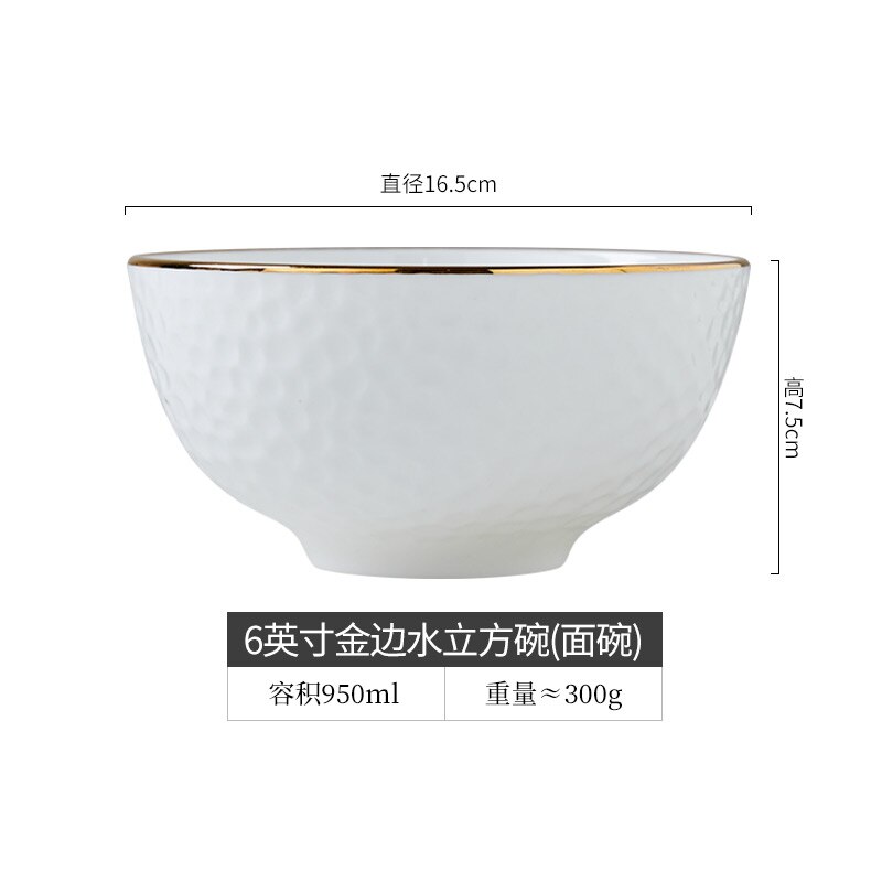 Bol à soupe doré fait à la main, vaisselle chinoise en céramique, petit bol à nouilles de riz en porcelaine en relief avec bord doré: 6-inch noodle bowl