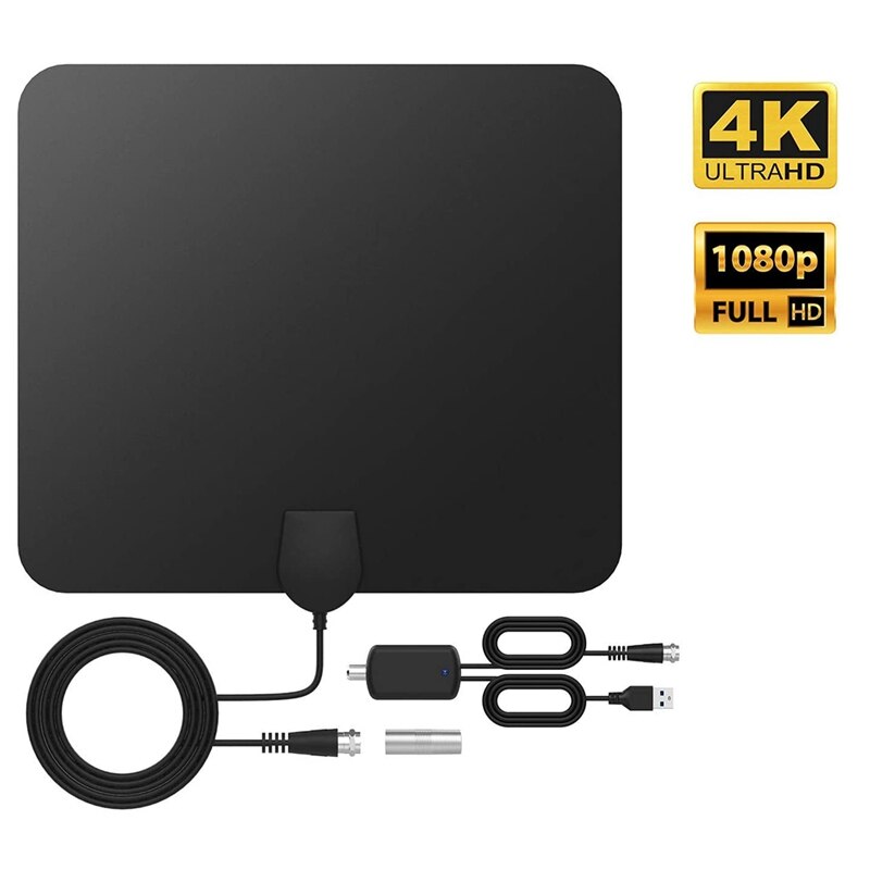 Digital TV Antenna Booster Active Indoor Aerial HD Flat TV Antenna Signal Amplifier,Black