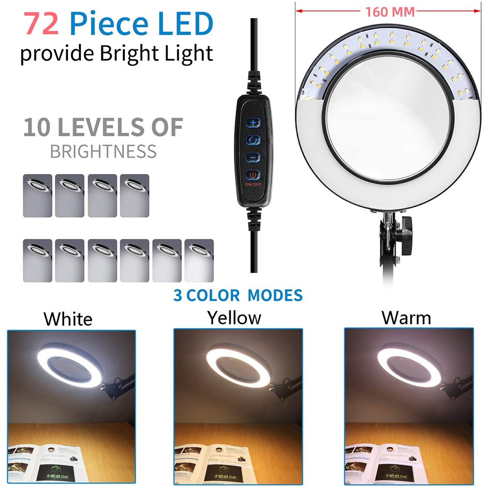 72 10x LED-leuchtlupe mit usb-anschluss und 3 farben, Ideal für lötkolbenreparaturen, als tischlampe oder hautpflege-werkzeug.