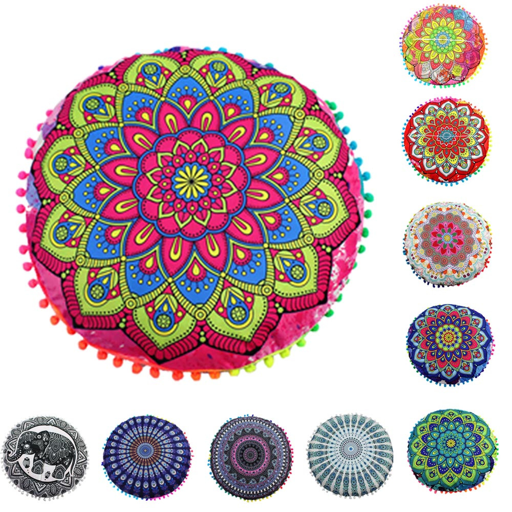 43*43cm indiska mandala golvkuddar runda bohemiska kuddar kuddar fodral textil kudde 3