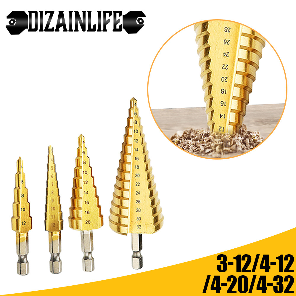 DIZAINLIFE HSS Cobalt Twist Step Drill Bit Set Cone Pagoda Shape Wood Metal Hole Cutter Drilling Titanium Coated Core Drill Bit
