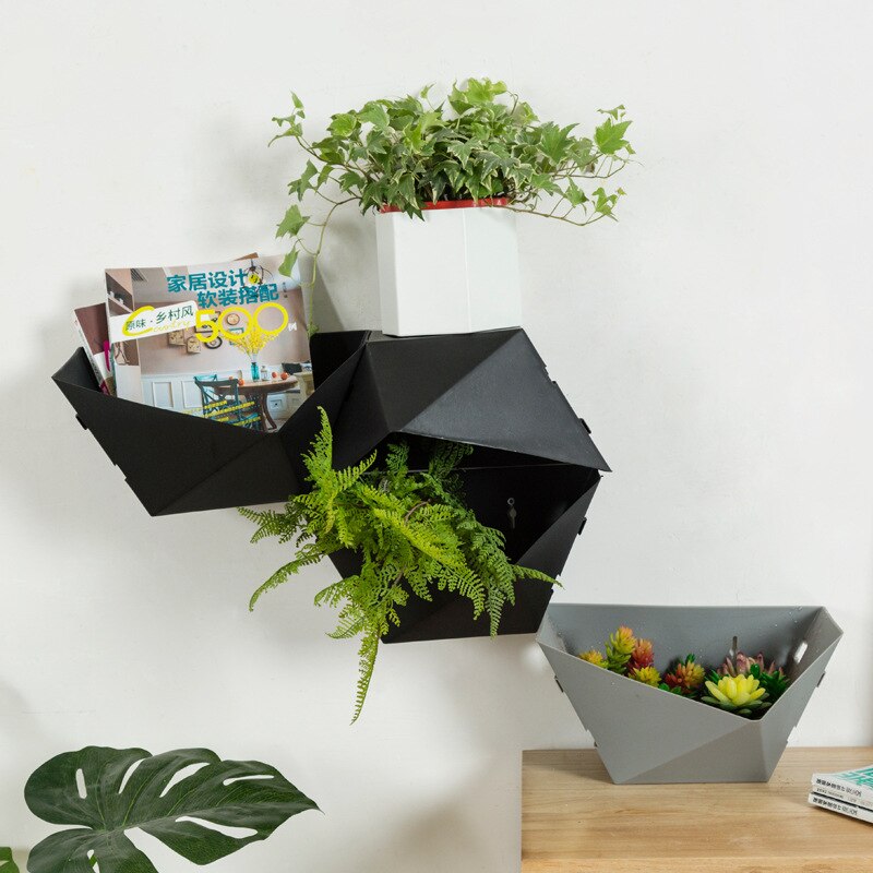 Nordisk stil geometrisk hexagon flytande hylla svart och vit diy display blomkrukhållare hängande på väggen dekoration