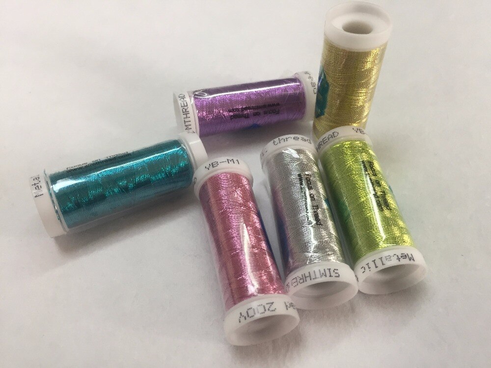 Metallic/Polyester Computer Machine Embroidery Thread Filament MS Type,150d/2 ,200 Yards *6Mini Spools 18g Each ,Super Shine ,