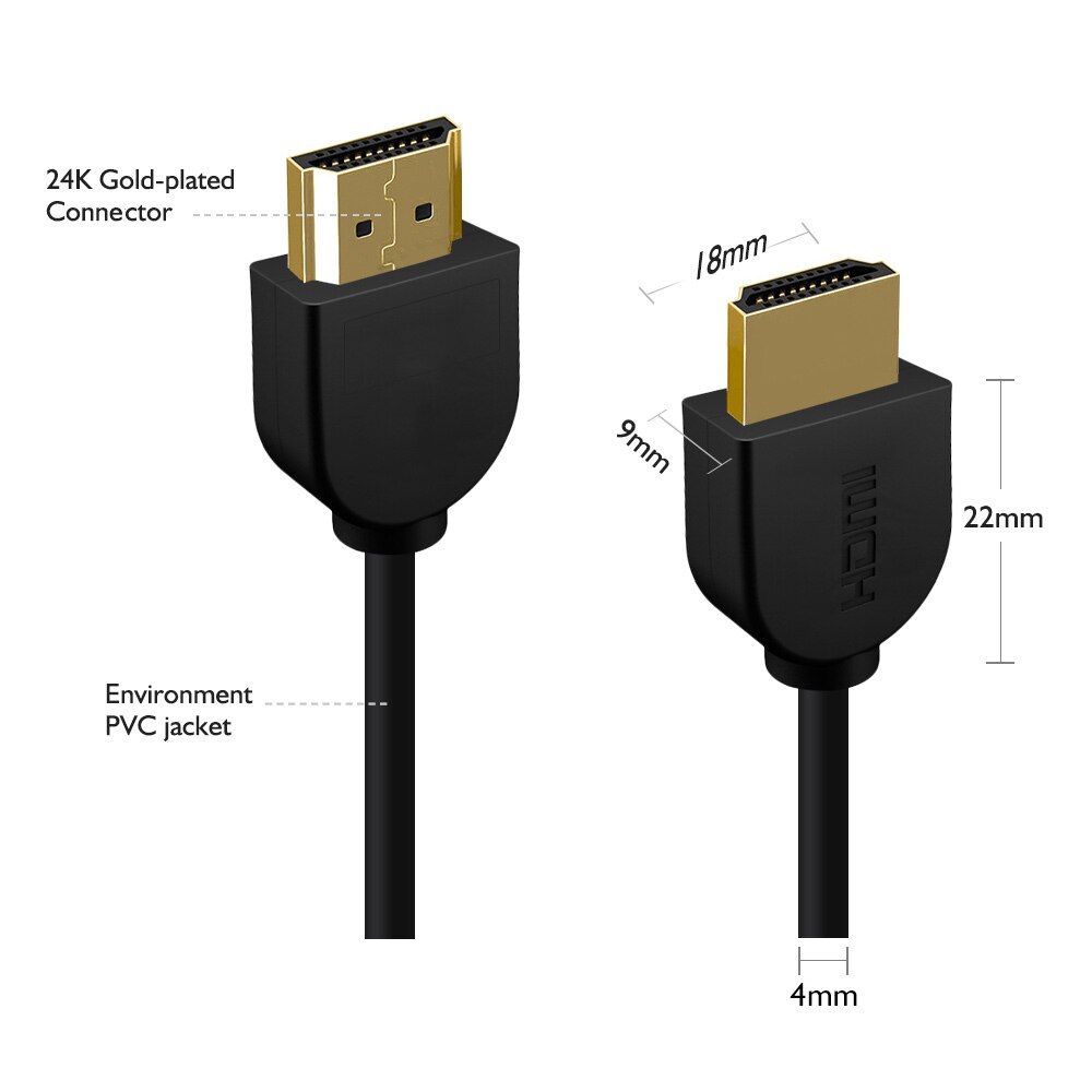 PCER HDMI Cable Ultra Slim Gold-Plated 4K 3840*2160P Resolution Cable HDMI 1.5M 3M 5M Hdmi Cord Ultra HD 3D Image