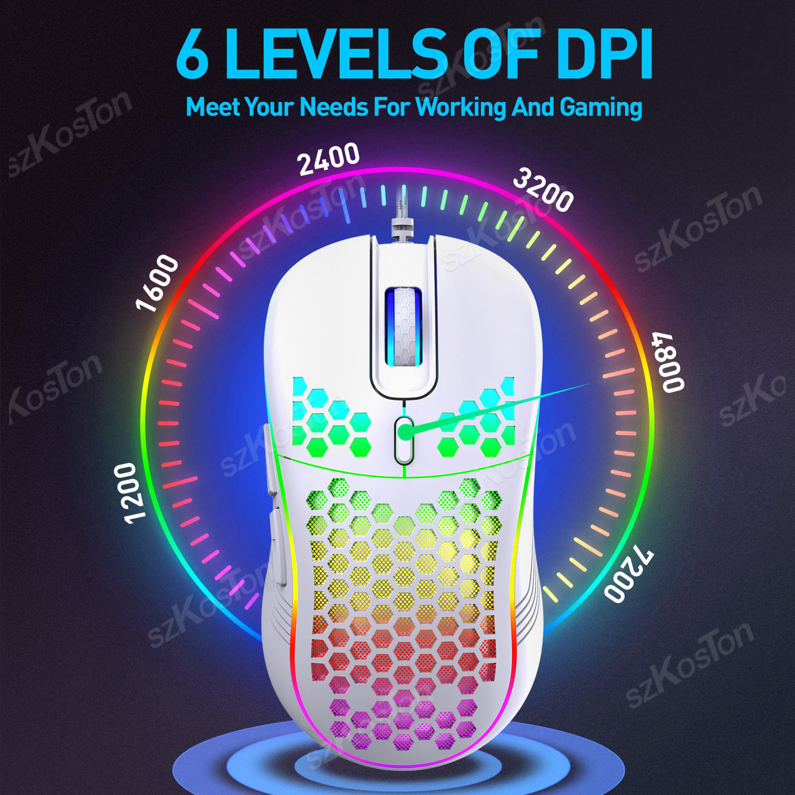RGB Wired Gaming Mouse Ergonomic Mouses 6Levels Adjustable 7200DPI with Backlight for Office Computer PC Gamer