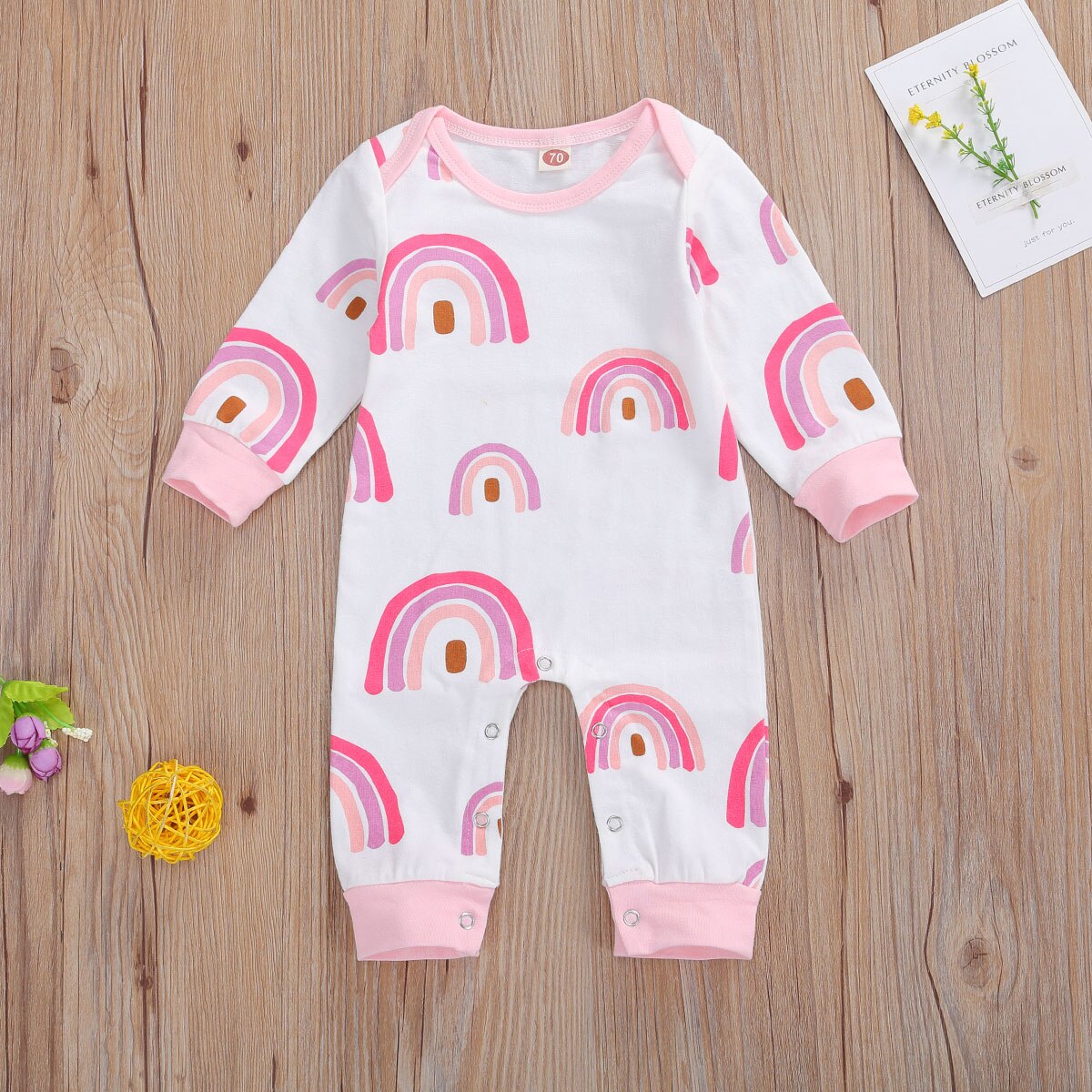 Mise au point Kid bébé filles garçons barboteuse arc-en-ciel impression à manches longues entrejambe boutons automne combinaisons 4 couleurs