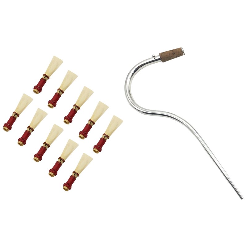 11 stk tilbehør til musikinstrumenter : 10 stk fagot siv og 1 stk fagot metal mundstykke