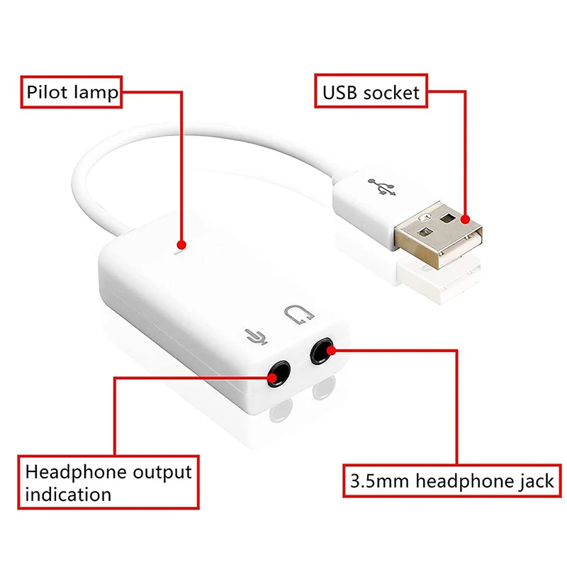 Adaptador de áudio USB Placa de som externa com fone de ouvido e microfone de 3,5 mm para Windows Mac Linux PC Laptop