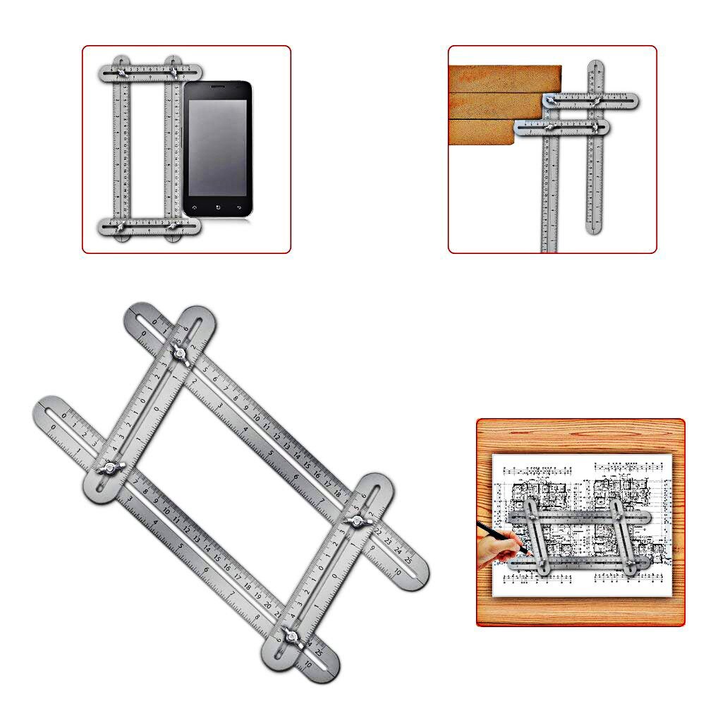 Four Fold Ruler Measuring Tool Stainless Steel Folding Multifunctional Ruler Any Angle Ruler Universal Protractor for Woodwork