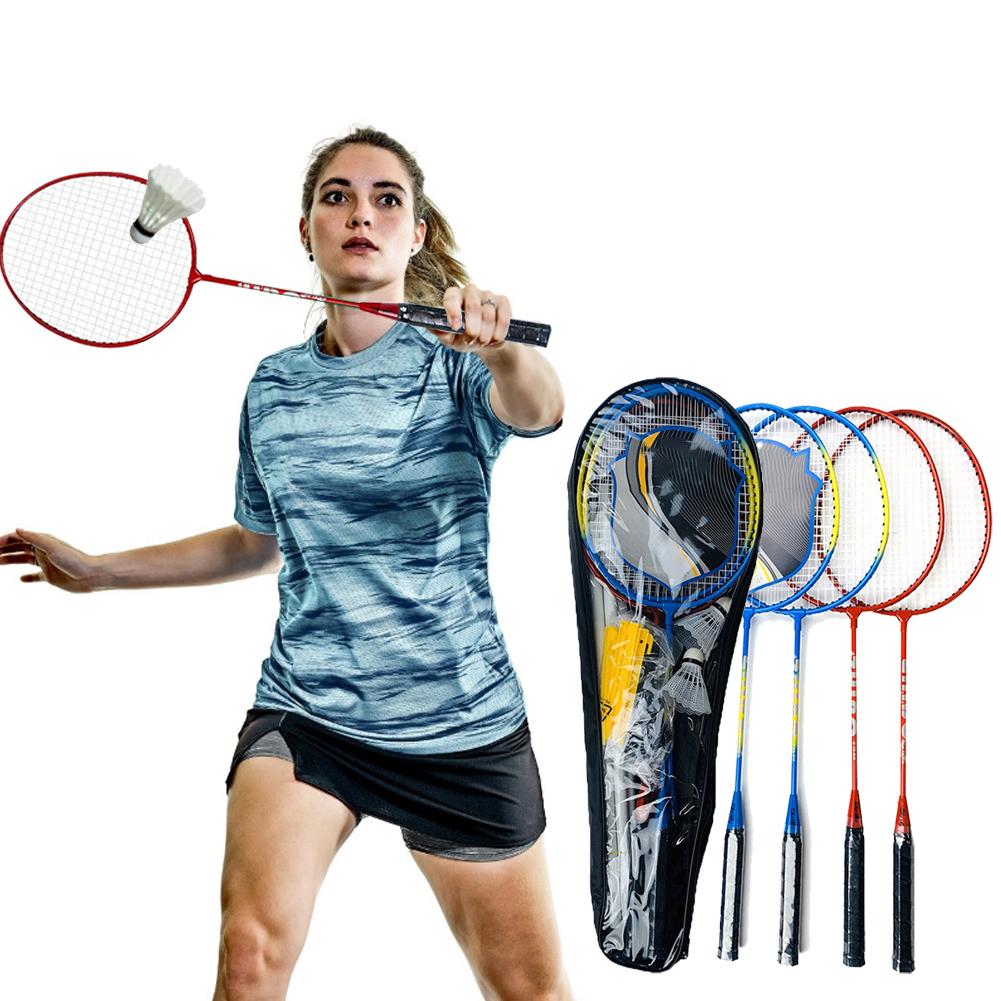 with Badminton net rack 4pcs Badminton Rackets Set Family Double Badminton Racquet Lightest Playing Badminton