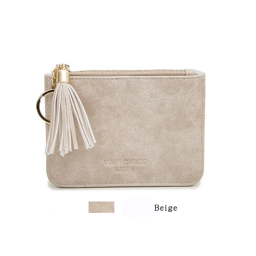 Fille femmes court portefeuille Zip porte-monnaie organiseur de poche petit porte-carte de crédit gland femmes portefeuille sac à main: Beige