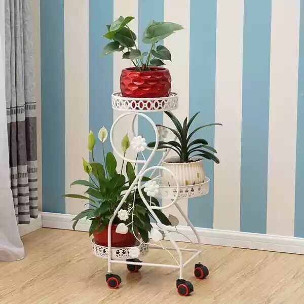 Wrought iron flower stand multi-layer push-pull mobile wheel flower stand living room flower pot stand floor green hanging hangi