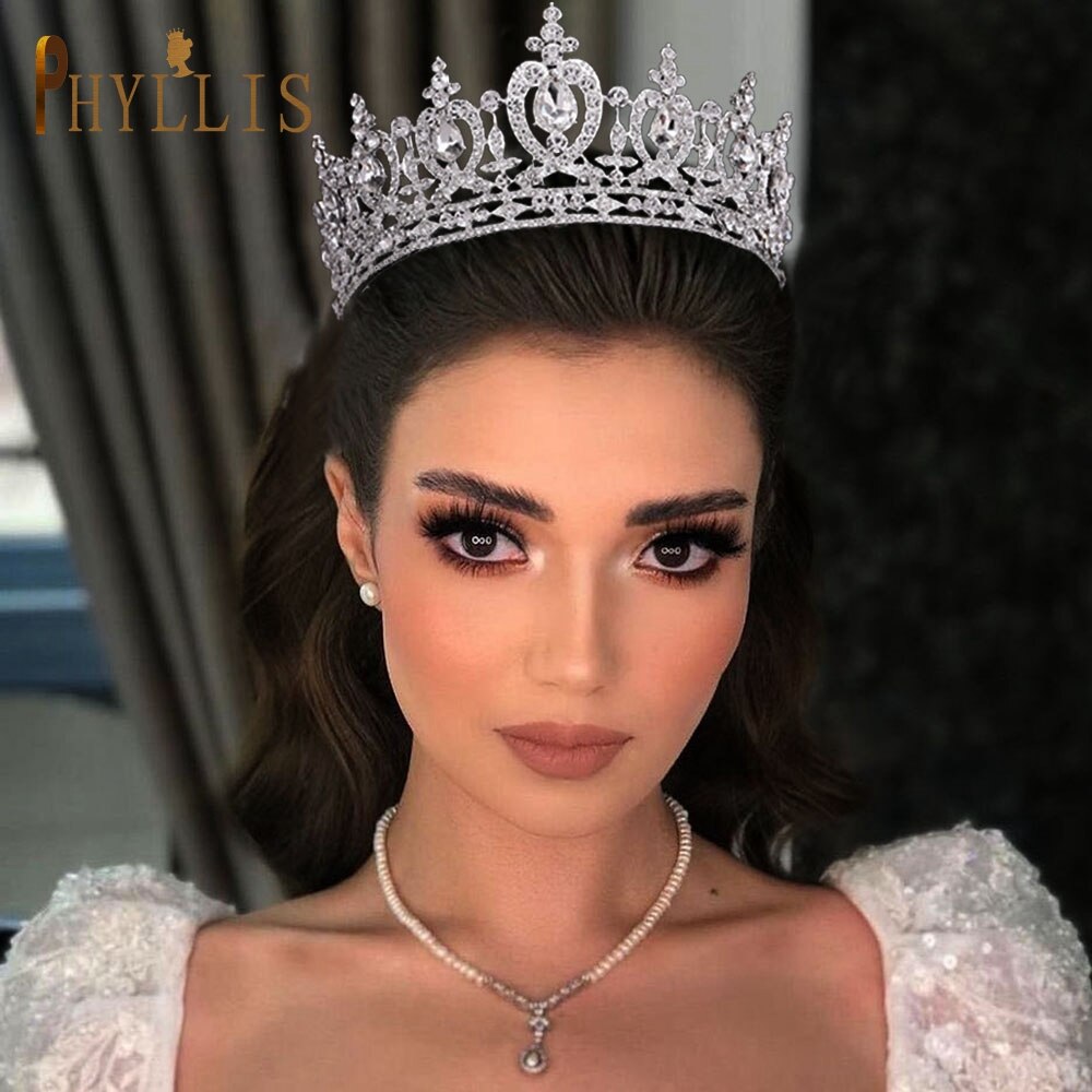 A51 Round Wedding Crowns Royal Bride Headpiece Hair Jewelry Luxury Bridal Tiaras Women Headwear Amazing Big King Crown
