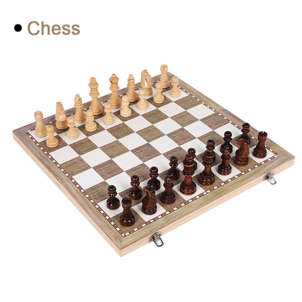 3 in 1 Foldable Wooden Chess Board Set Travel Games Chess Backgammon Checkers Toy Chessmen Entertainment Game Board Toys I1