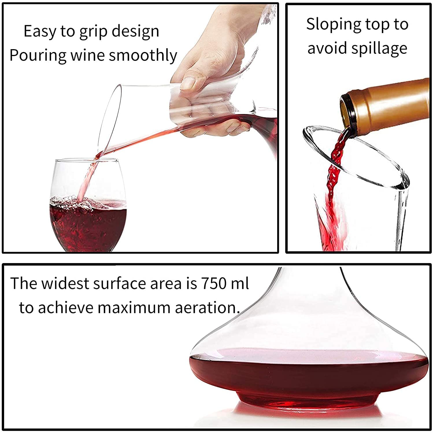 Wine Decanter 1500ml with Wine Glasses Set 4 Hand Blown Crystal Glass, Wine Carafe, Wine Aerator, Wine , Crystal Decanter