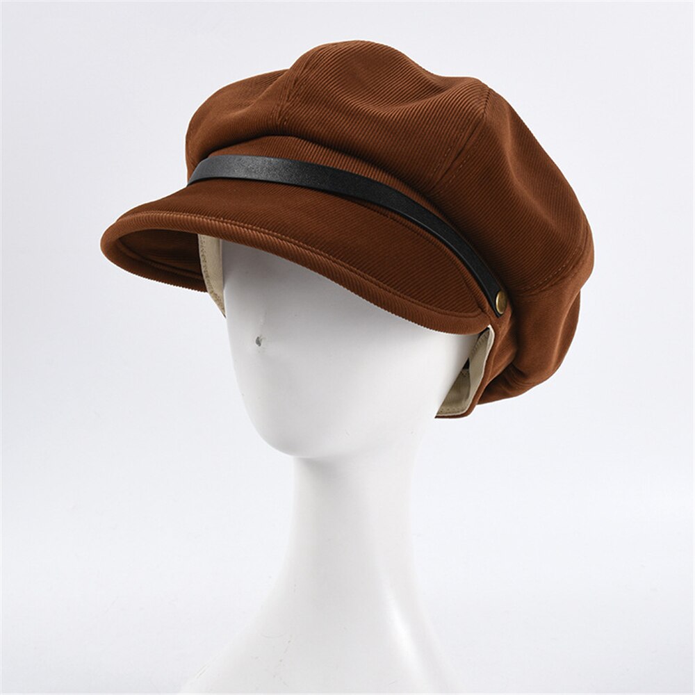 Buttermere fløjlsbuks aviskøs kasket kvinder baret britisk stil solid mørkebrun gul sort orange dame ottekantet kasket