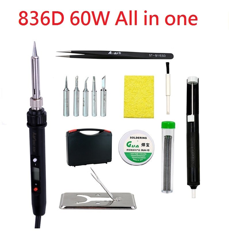 110W 836D 60W LCD Display Soldering Iron A-BF GS110D Temperature Adjustable Soldering Iron station with 3 tips cleaning sponge: 836D All in one