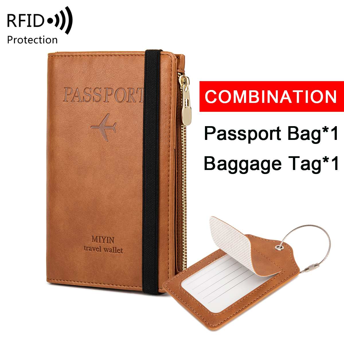 Minimalistisch en modieus RFID-reispaspoortset + PU-bagagelabel 2-delig/set geschikt voor reisaccessoires voor heren en dames