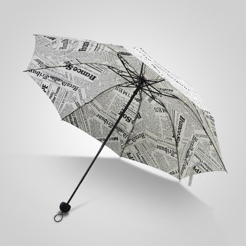Oil Painting Newspaper Pattern Rain Umbrella Windproof Travel Men Umbrella Three Folding Metal Compact Women Umbrella