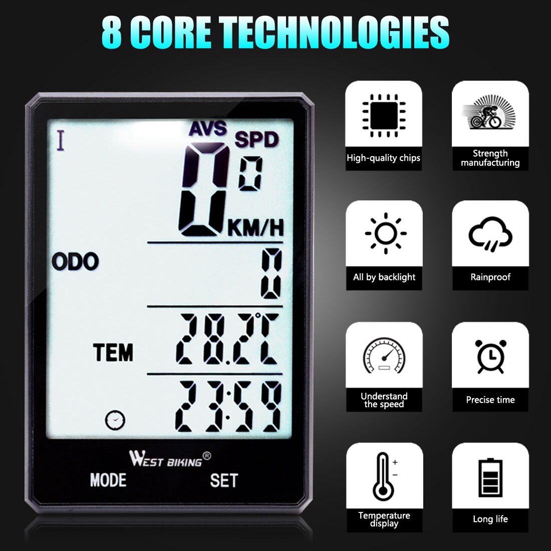 2.8 "Draadloze Fiets Computer Grote Digitale Fiets Computer Kilometerstand Snelheidsmeter Fiets Thermometer Waterdicht 2 Modus Lcd Backlight