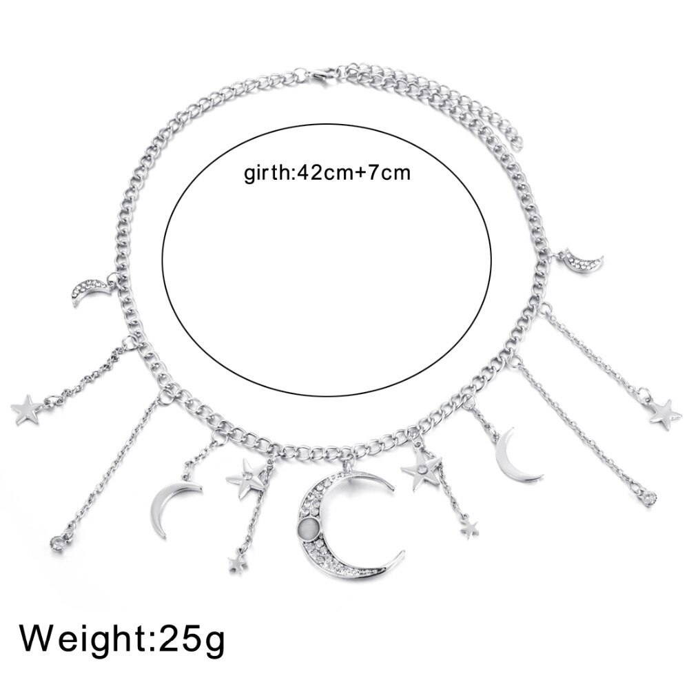 Vrouwen Bling Zirconia Kerstcadeau Moon Star Charm Chocker Choker Statement Ketting Ketting