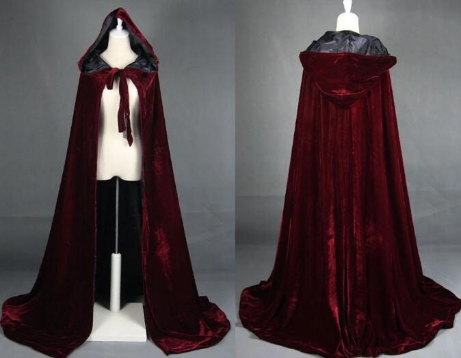 Manto quente de veludo vermelho com capuz capa de casamento capa de halloween casaco manto nupcial xale manto medieval