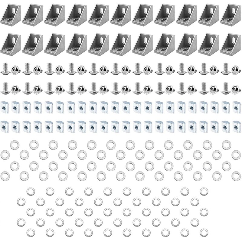 22Set Aluminum Profile Connector Set for Series Aluminum Extrusion Profile W Slot 6mm, Include 22Pcs Corner Bracket: Default Title