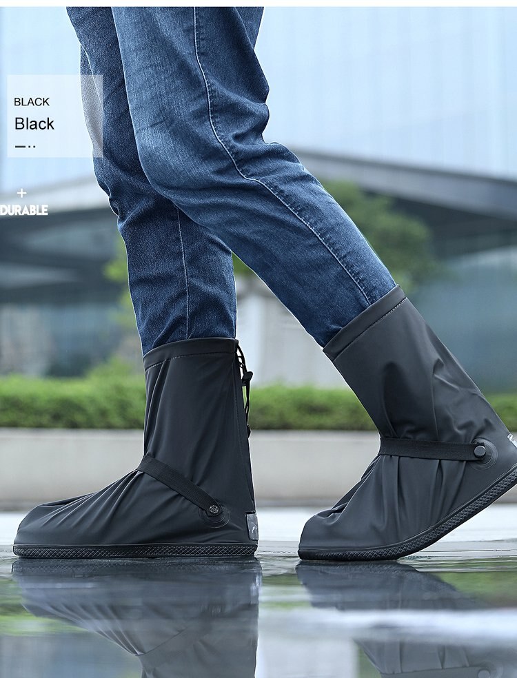 Housse de chaussure de pluie étanche et réutilisable, botte de vélo en PVC, tube haut antidérapant, résistant à la pluie, pour voyage en plein air, S-XXXL: Black / l