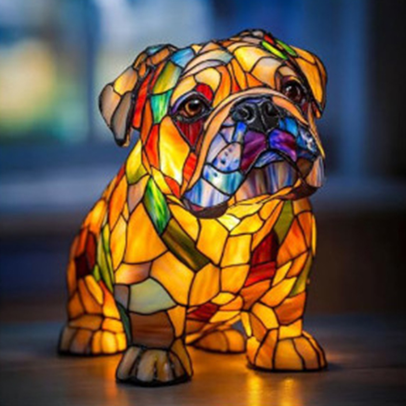 Kattelampe i farget glass, retro magisk katt i farget harpiksbordlampe - søt led-lampe med kjæledyrtema for hunde- og katteelskere: Sølv