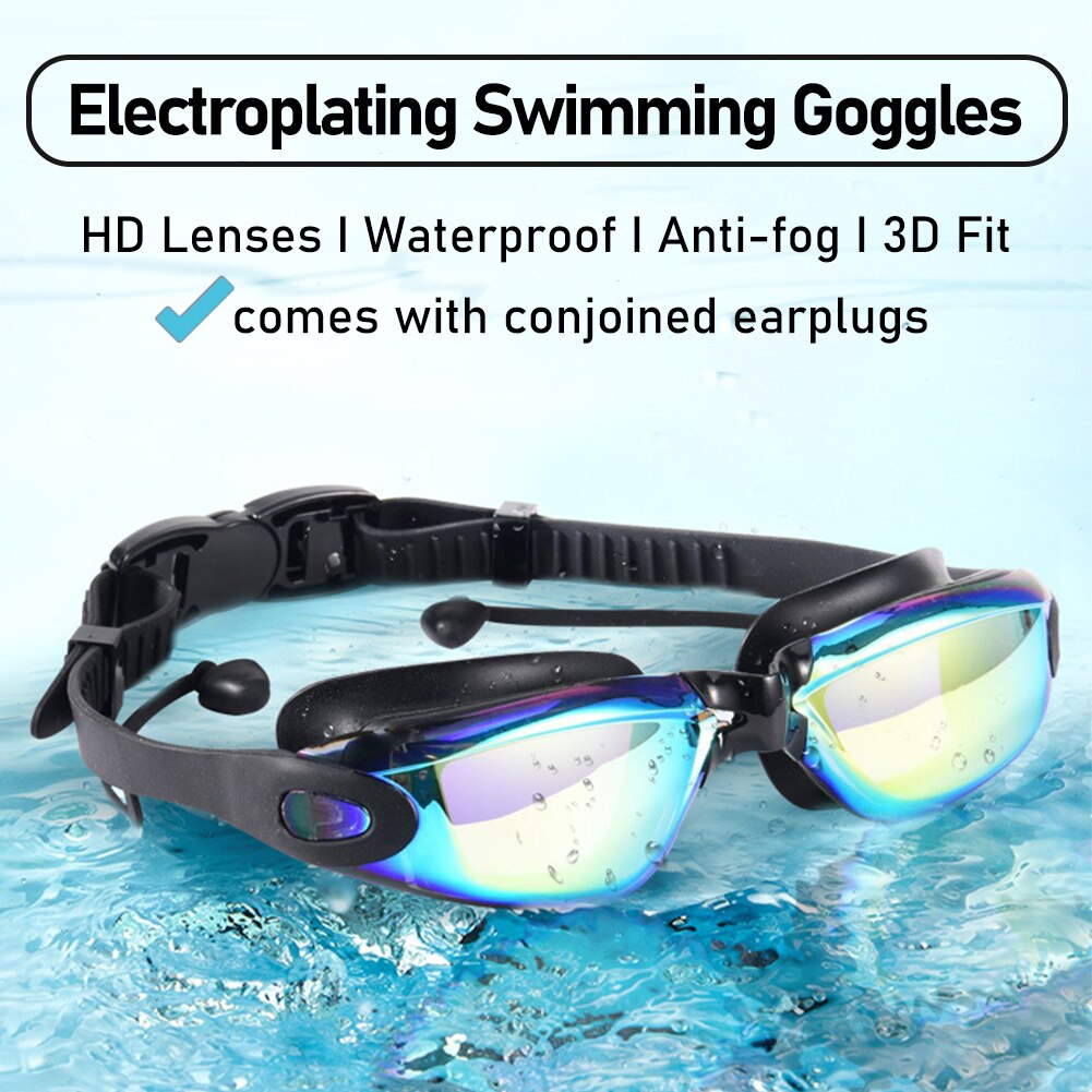 Zwembril Zwemmen Bril Met Oordopjes Neus Clip Spiegel Coating Waterdichte Siliconen Optische Duiken Bril