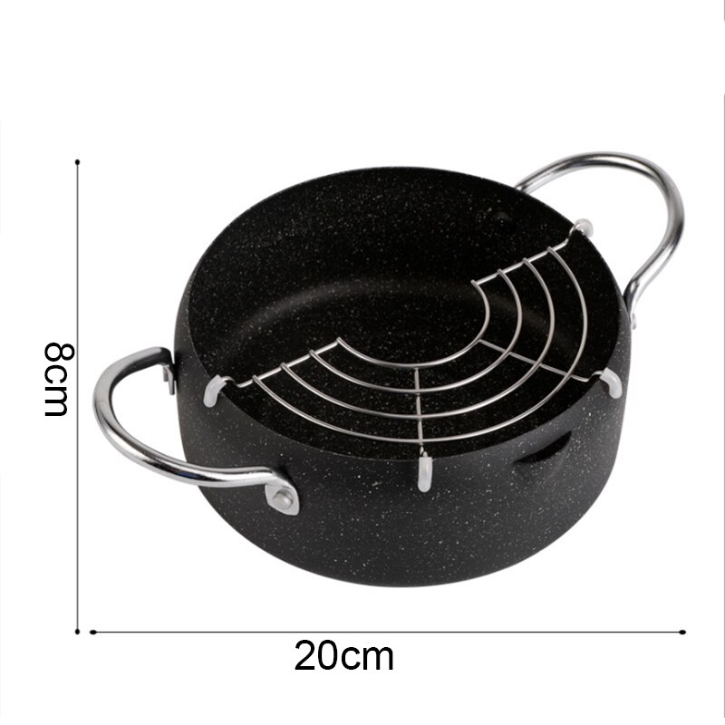 Deep Fryer Maifan Stone Tempura Deep Frying Pan Fried Chicken Pan with Oil Strainer Cooking Tools Kitchen Utensils