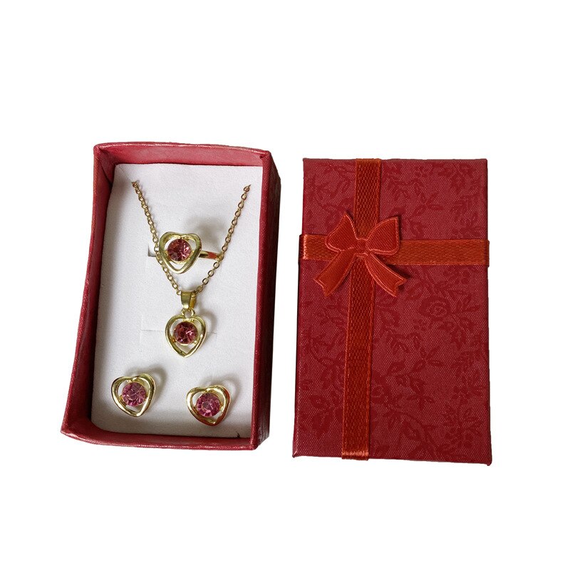 Schoonheid Kleur Papier Ring Sieraden Opbergdoos Set Van Sieraden Oorbel Hanger Ring Organizer Display Box Lint Ring Case: red