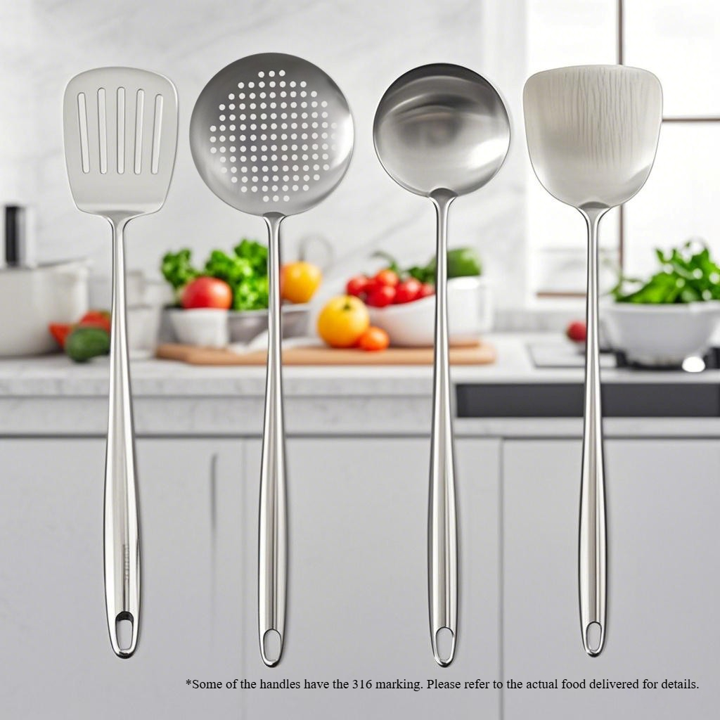 Espátula Wok de acero inoxidable 304, utensilios de cocina de Metal, cuchara giratoria ranurada, cucharón, herramientas de cocina, juego de utensilios, accesorios de cocina: Transparente