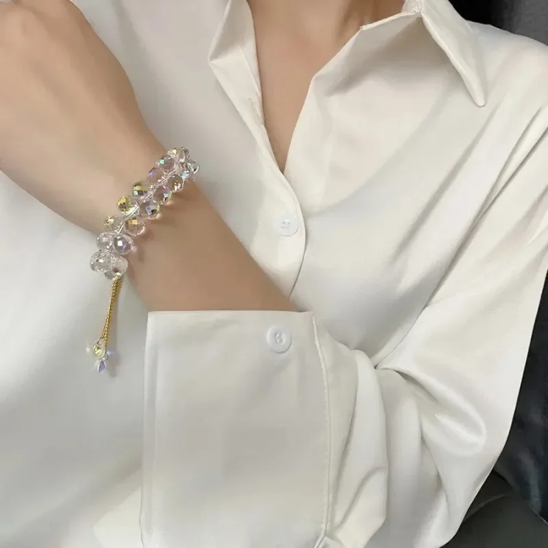 Nueva pulsera de cristal transparente para niños, cuentas de piedra brillantes a la , brazaletes de hilo elástico, joyería Manchette Bijoux