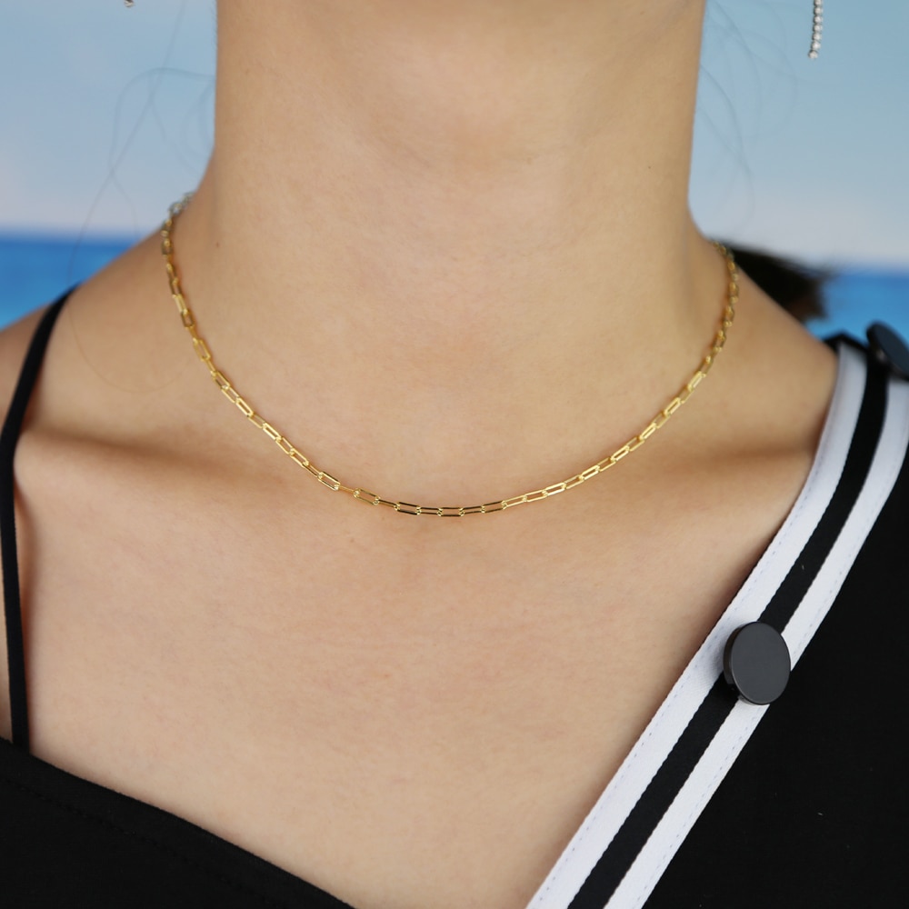 Gold silver color delicate 925 sterling silver classic square link chain necklaces for women Christmas jewelry