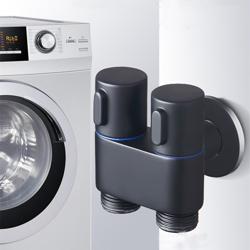 Black G1/2 Mini Multi-function Faucet Brass One Into Two Out Dual Control Washing Machine Tap Three-way Toilet Triangle Valve